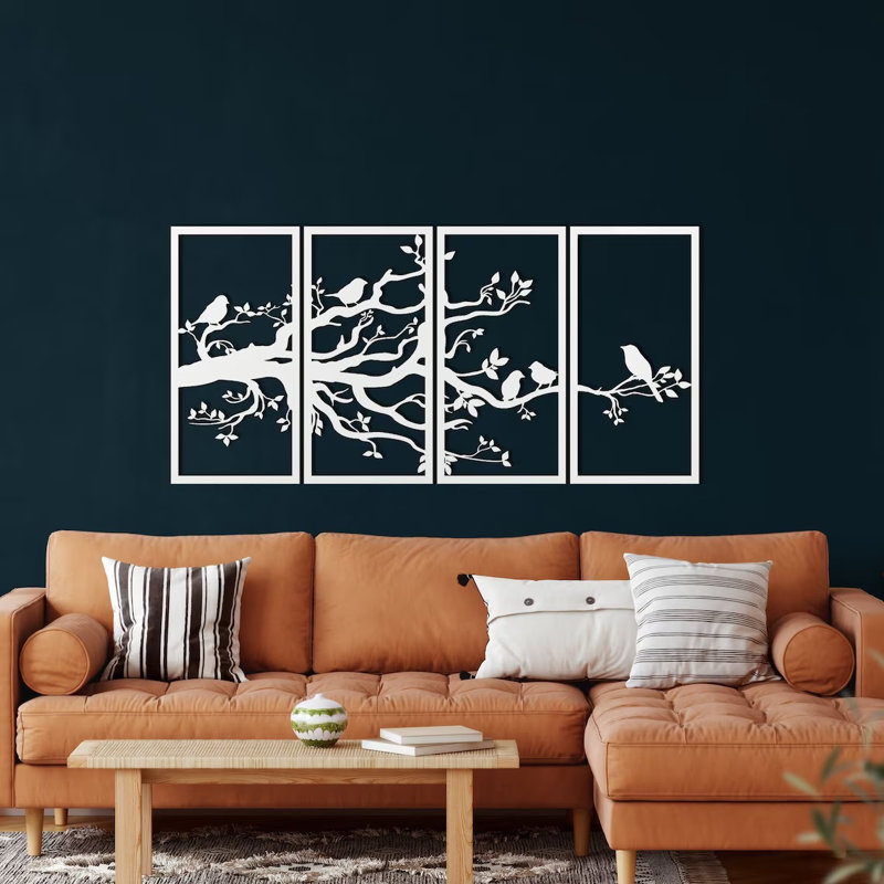Handmade Traditional Plants & Flowers Wall Decor on Metal, White, 100cm H x 50cm W x 2cm D