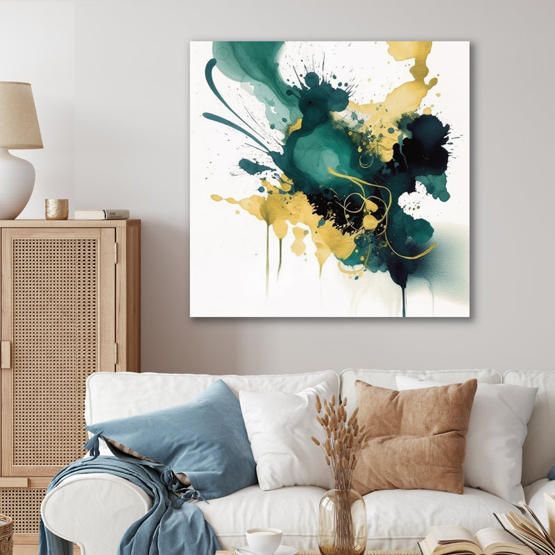 Bleu foncé, turquoise et or II, 24" H x 24" W, Toile tendue