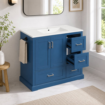 Meuble-lavabo 4 tiroirs avec porte-serviettes Heywood
