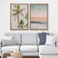 «Tropical Palm Tree Silhouette and Sunset Birds Over Ocean Waves», art mural 2 pièces-98109410-98109408