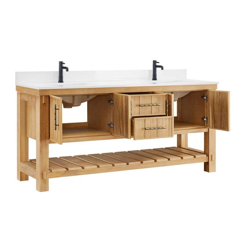 Wiegers 72" Double Bath Vanity in Acacia Classic Grey with Pure White Quartz Stone Top