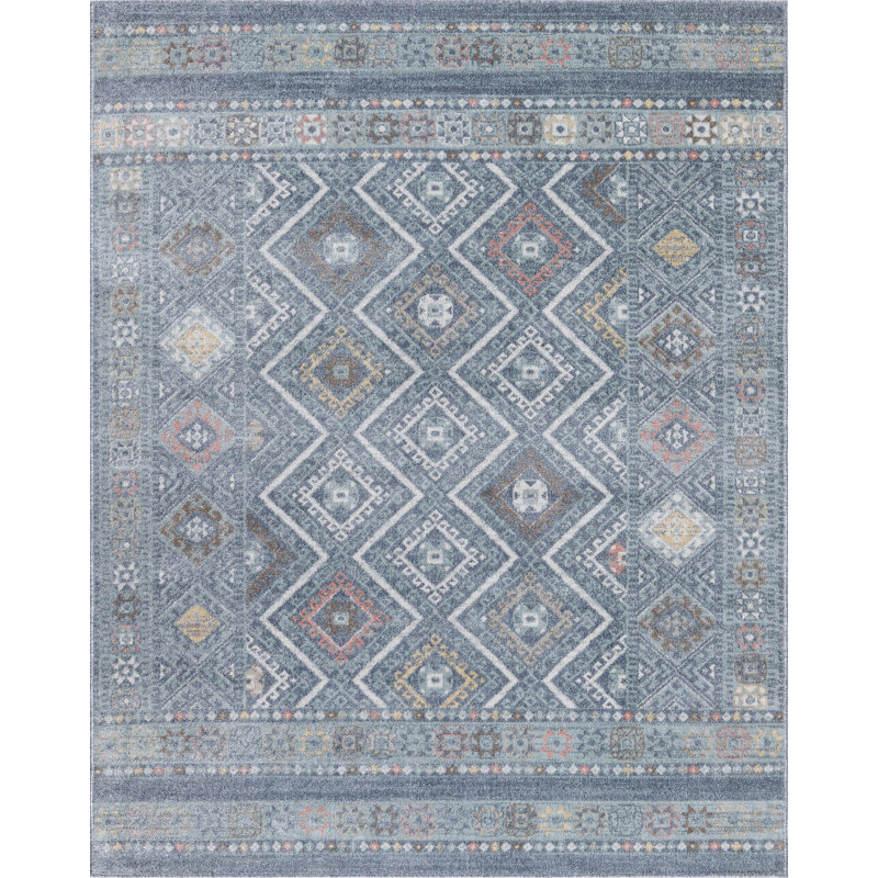 Machine Washable Alden Blue/Ivory Rug, Rectangle 7'10" x 10'