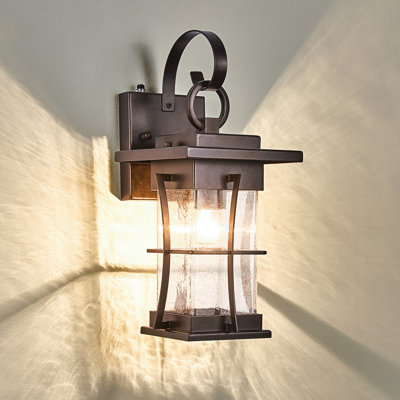 Dusk to Dawn Seeded Glass Outdoor Wall Light Waterproof Lantern