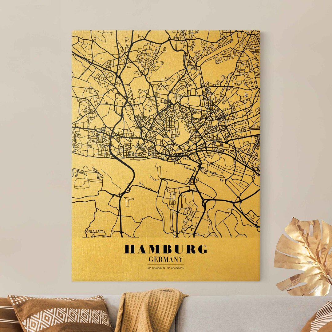 Leinwandbild Stadtplan Hamburg - Klassik