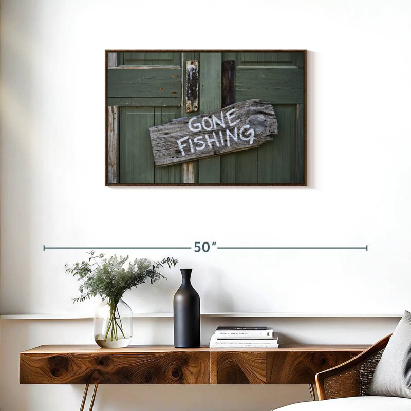 Panneau de pêche rustique, 31 po x 21 po, Cadre flottant noyer
