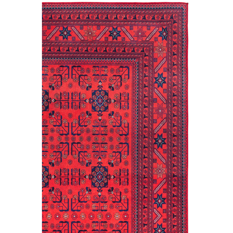 Wynna Orlando Felt/Velvet/Laminated Film Machine Washable Southwestern Rug in Red/Black, Square 6'7"