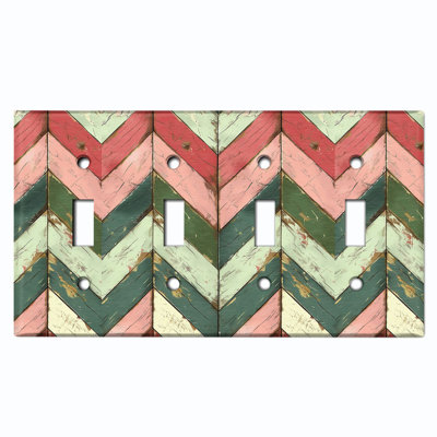 Metal Light Switch Plate Cover; US Standard Size 4 Gang Toggle - Printed Image of Colorful Wood Pattern