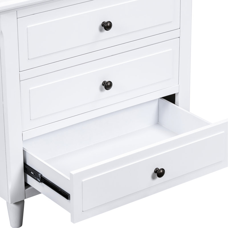 Armoire de table de chevet 3 chambres - fini blanc, grand espace de rangement 3 glissières en métal pour un accès facile