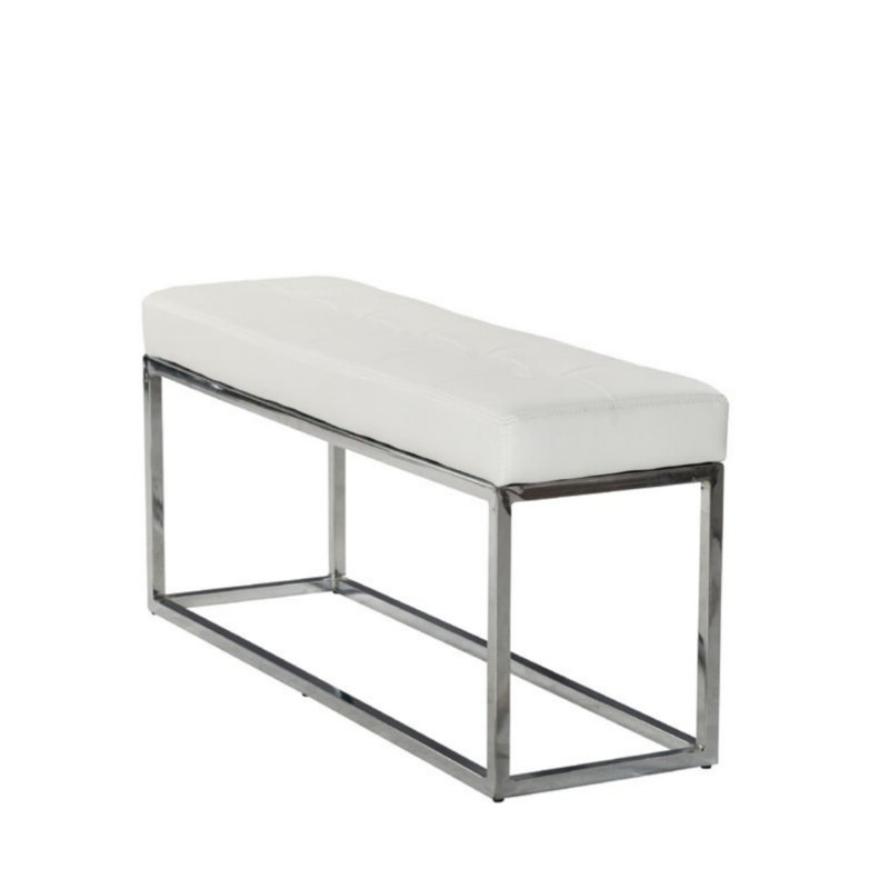     Banc rembourré moderne Atkin, Blanc, Argent argent