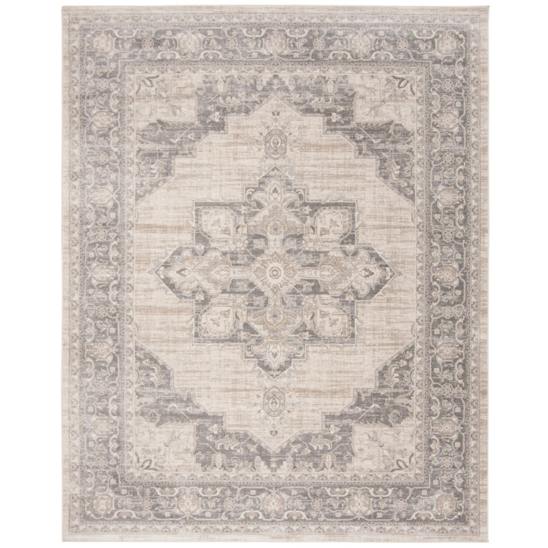 Aurelle Oriental Cream/Gray Area Rug, Rectangle 9' x 12'