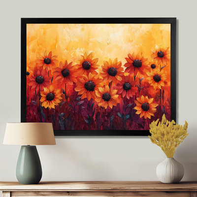 Dominador Vivid Red Sunset Hues Sunflowers Filed II - Sunflowers Large, art mural