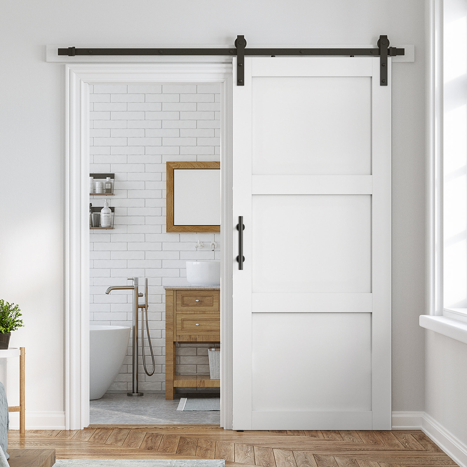 LDB_BUILDING 84'' Solid Manufactured Wood Barn Door with Installation ...