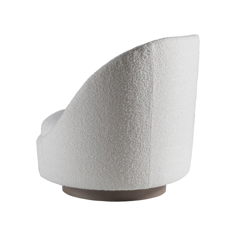 Warm White Boucle Swivel Chair with Driftwood Base