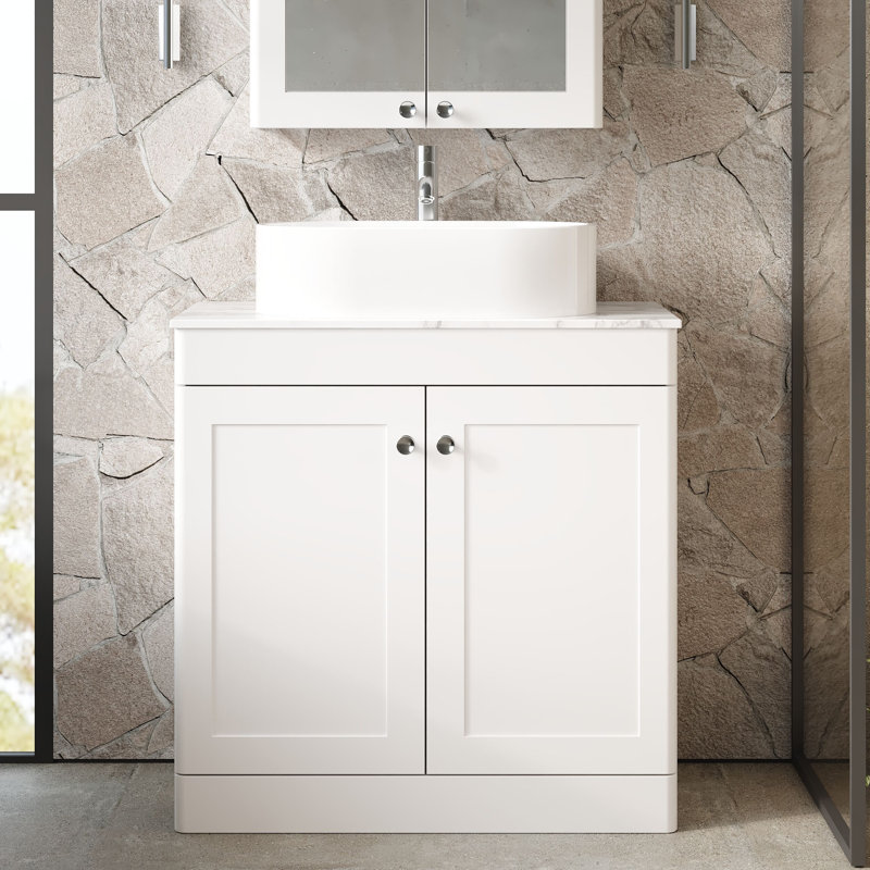 Classique Bathroom Vanity, Satin White, 81cm W, Carrara Marble