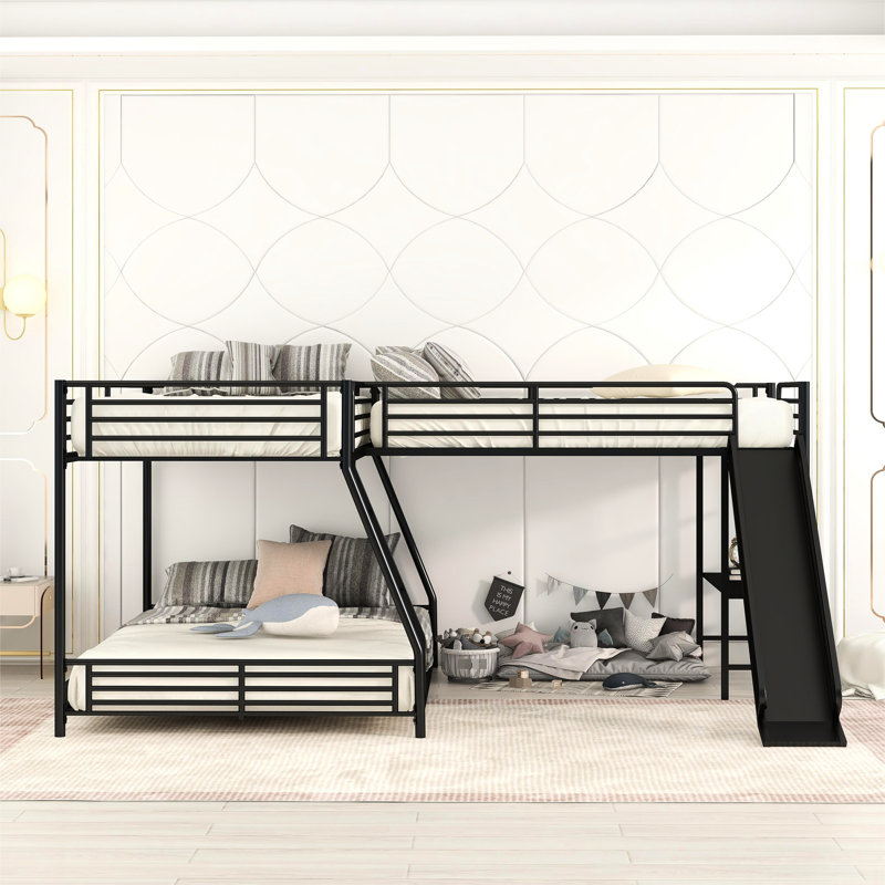 Lit superposé en forme de L noir avec lit mezzanine simple et bureau intégré