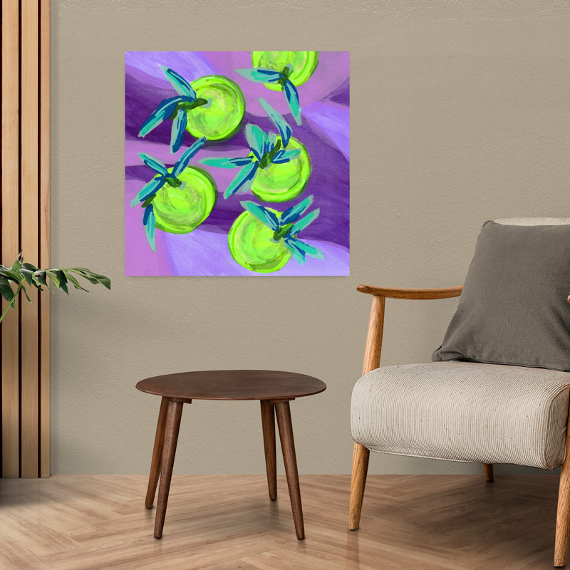Clémentine Dopamine chartreuse audacieuse, abstraite, lavande, fruits, paysage, art mural, H 24 po x l 24 po