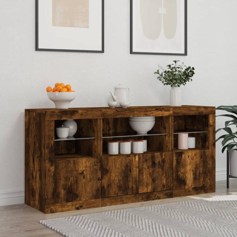 Babrow 142.5 cm W Glass Sideboard, Smoked Oak