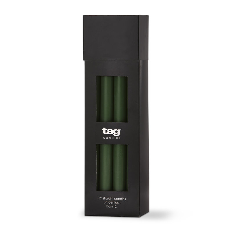 Color Studio Straight Candle Wine, 12" H x 0.83" W x 0.83" D, Hunter Green