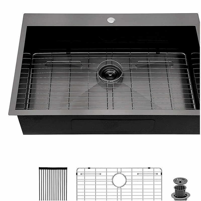 30 Drop In Kitchen Sink - Topmount Gunmetal Black Stainless Steel 16 Gauge Singe Bowl Kitchen Sink Basin