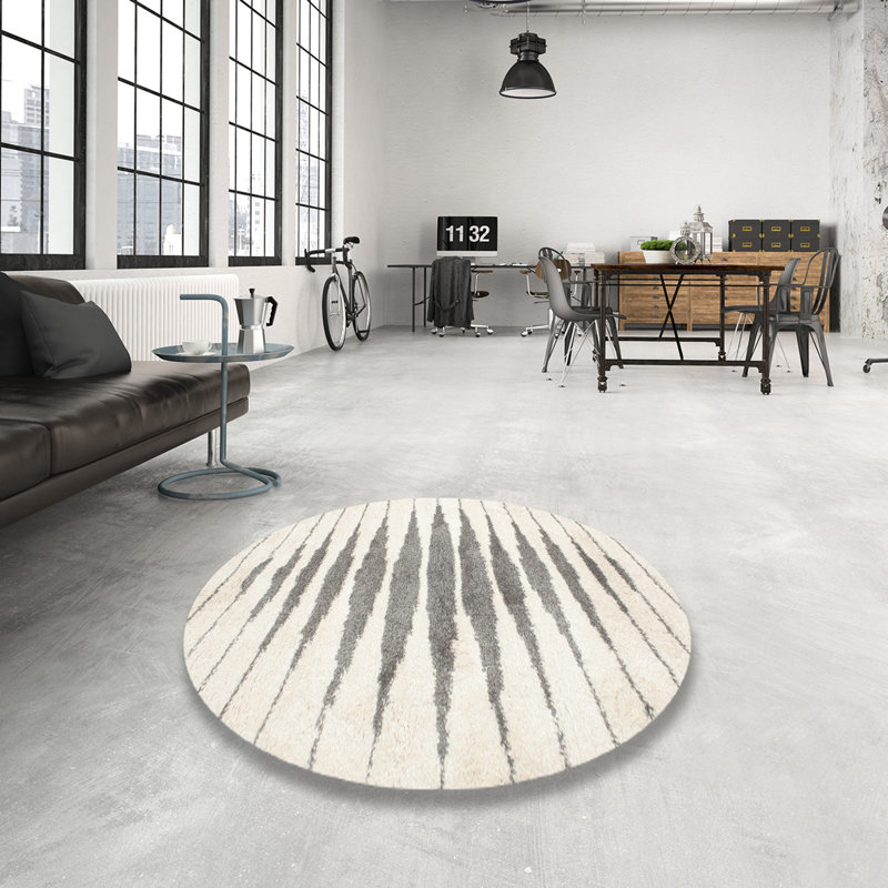 Tapis contemporain gris / noir, Rond 3 pi