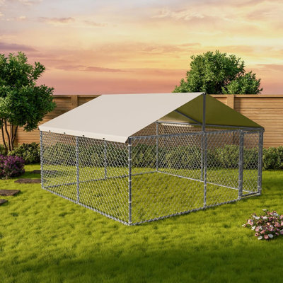 Chenil d'extérieur pour chien avec housse imperméable et résistante aux rayons UV, enclos galvanisé pour chien, grand chenil pour l'extérieur de la cour, 10 x 10 x 6 pi