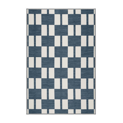 Machine Washable Checkered Gray Area Rug