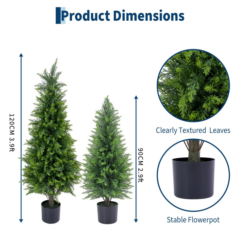 Ensemble de 2 arbres topiaires en cèdre artificiel, 3 pieds de faux arbustes en pots pour la décoration intérieure et extérieure