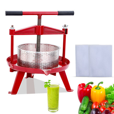 1.32 Gallon (5L) Stainless Steel Manual Fruit Wine Press - Multi-Purpose Press for Cider, Honey, Olive Oil & Vegetables - Ergonomic T-Handle & Stable Triangular Base - Indoor/Outdoor Kitchen Use