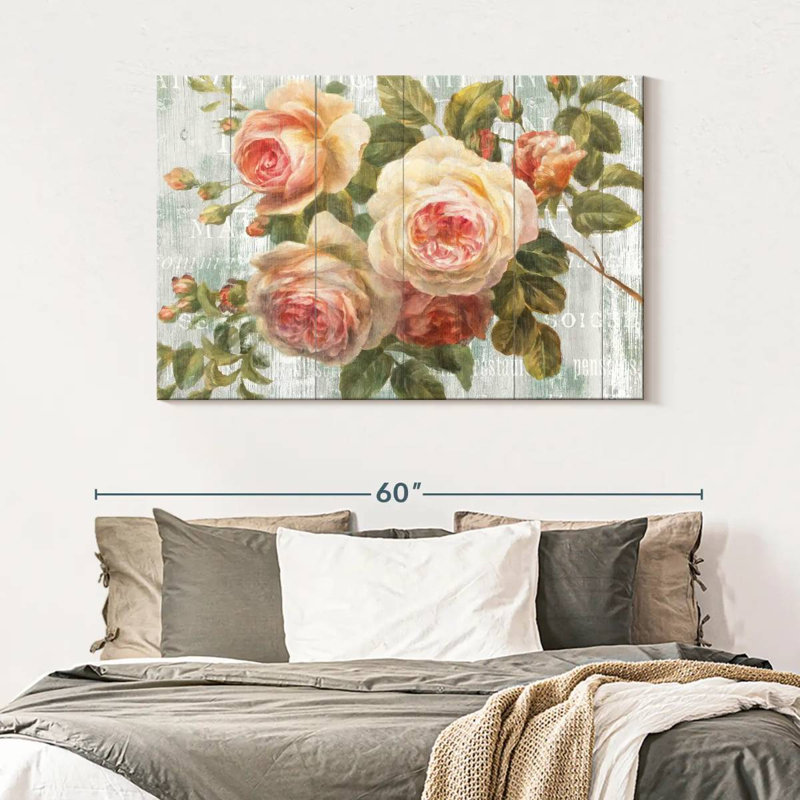 Roses Harnek rétro sur bois flottant, H 32 po x l 48 po