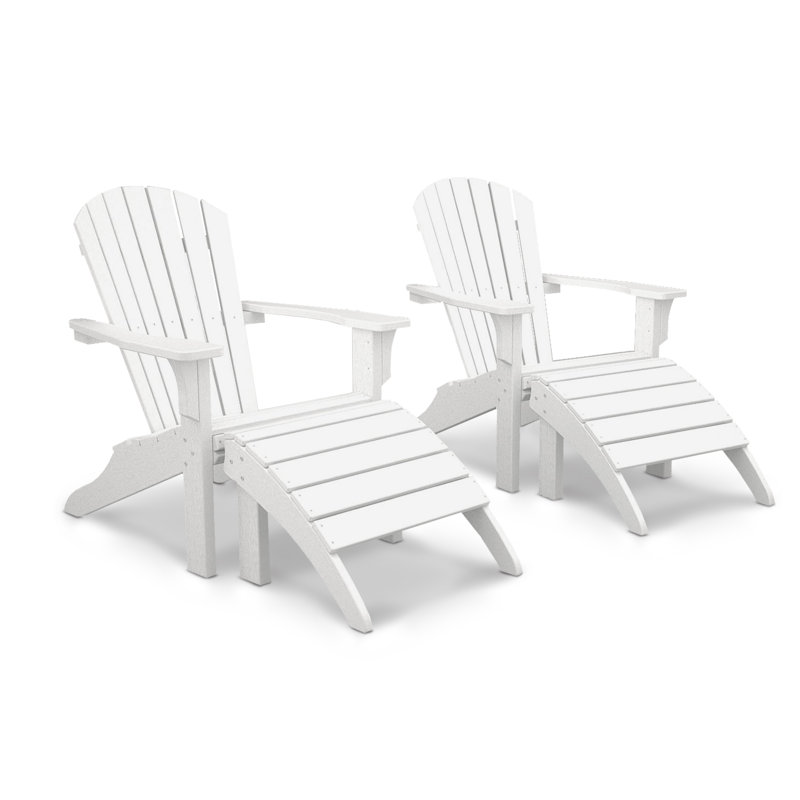 POLYWOOD Seashell Adirondack Set with Ottomans, White
