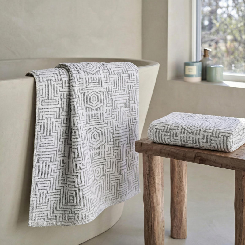 Jasper Cotton Geometric Jacquard Absorbent Bath Towels, Charcoal