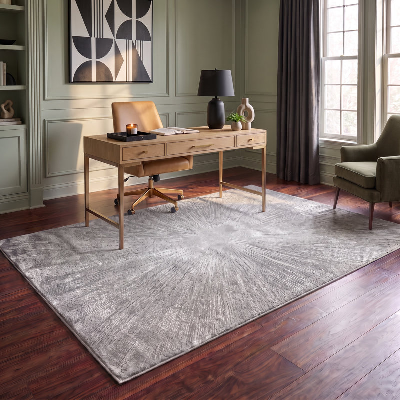 Tapis gris contemporain à motif abstrait Carl Collection, Rectangle 5 pi 2 po x 7 pi 5 po