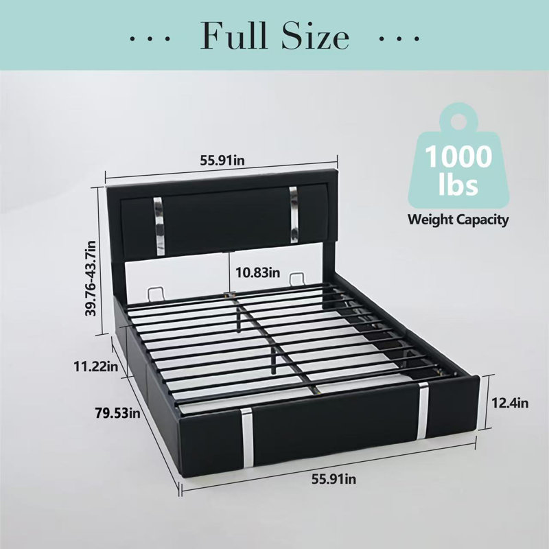 Upholstered Bed, Full / Double, Black