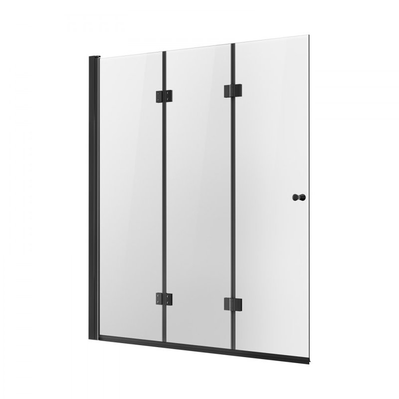 Porte de douche pour baignoire, 130 cm (L) x 142 cm (H), porte de douche pliante en verre avec vitre trempée de 6 mm, rotation et pliage à 180°, porte de douche à charnières pliante sans cadre, noire