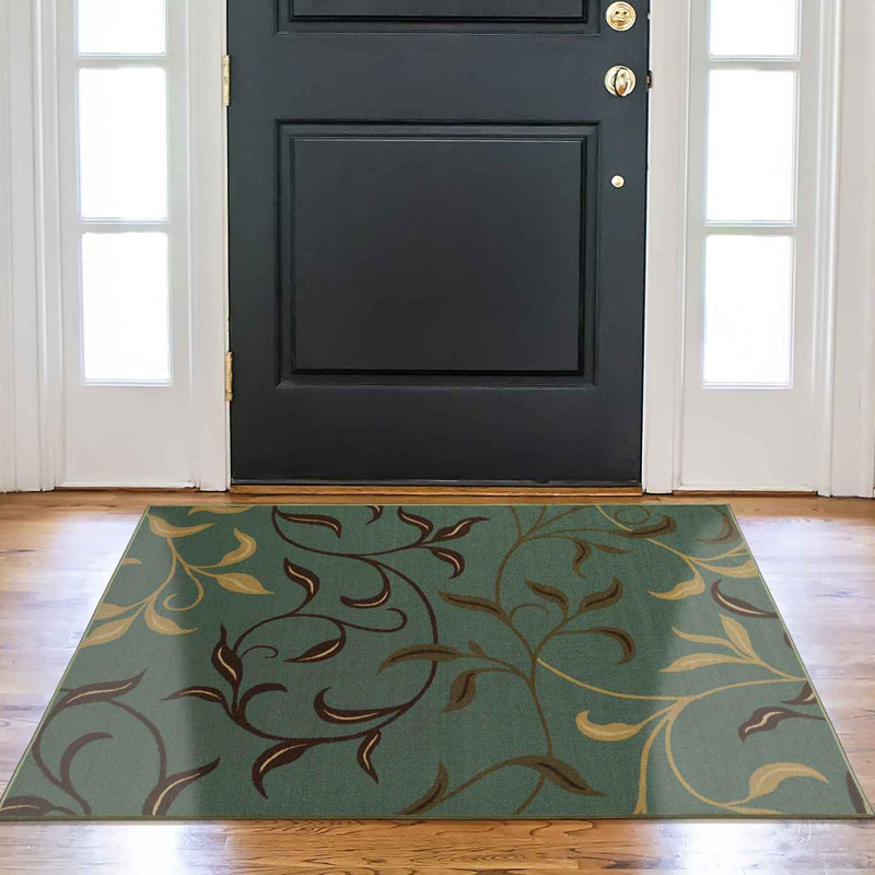 Ottohome Non-Slip Leaves Area Rug For Living Room, Hallway, Entryway Rug, Seafoam Green, Rectangle 5' x 6'6"