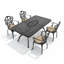 Ensemble de salle à manger rectangulaire pour patio 4 personnes, 170 cm de long, avec trou pour parasol, 4 fauteuils avec coussins beiges