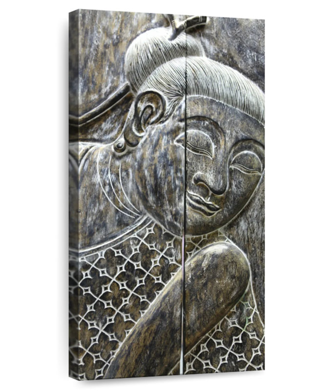 Bouddha antique en bois, H 30 po x l 15 po