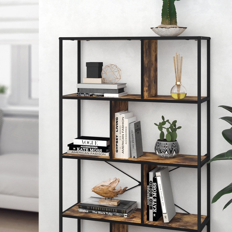 Lizette 80cm W Metal Standard Bookcase, Antique Wood, 4