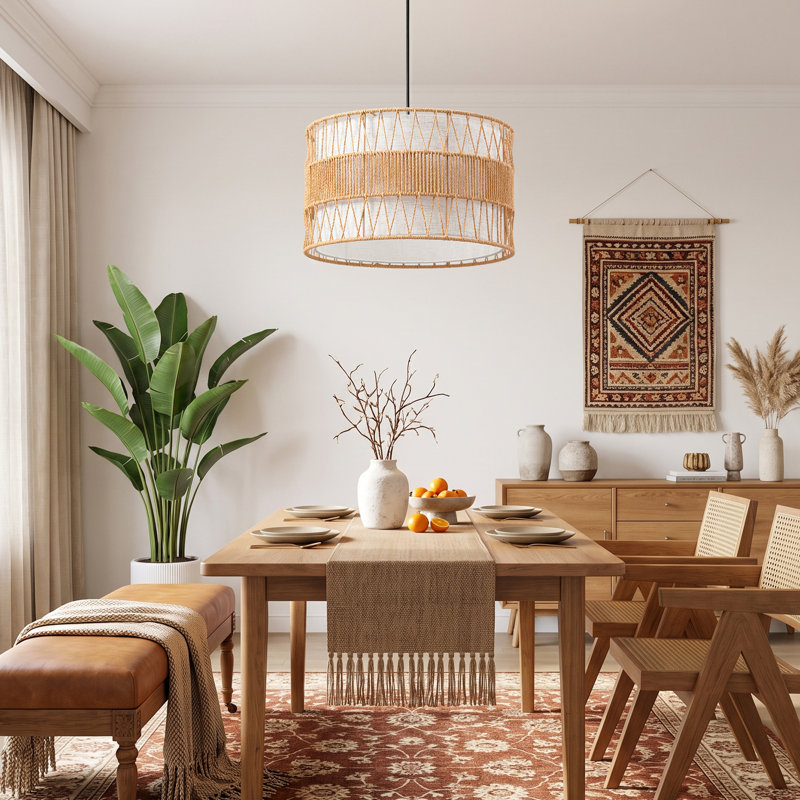 Luminaire suspendu tambour en rotin 1 lumière