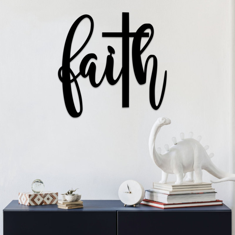 Art mural en métal Faith Cross Script, H 32 po x l 32 po x P 1 po, Argent
