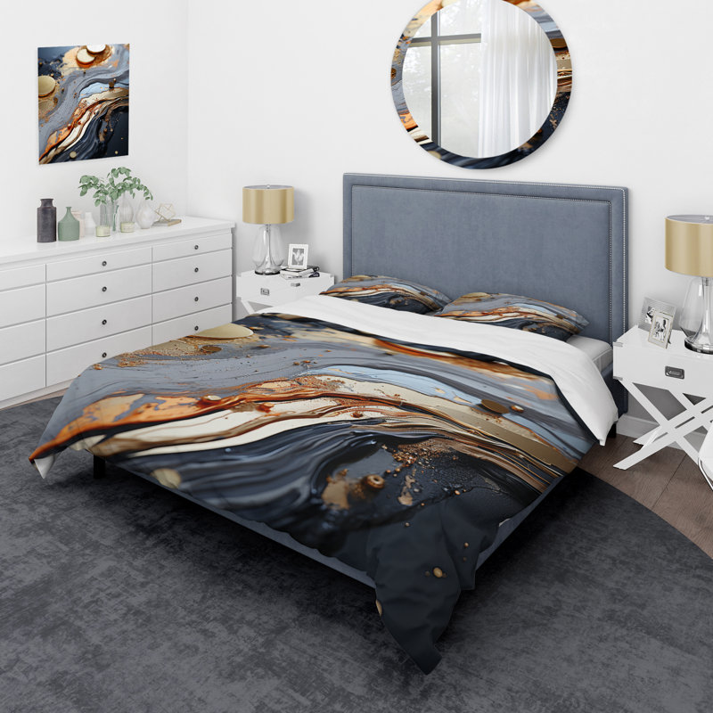 Ensemble de housse de couette moderne et or II, Housse de couette pour grand lit et 2 taies décor