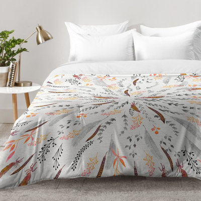 Ensemble d'édredon à motif plumes