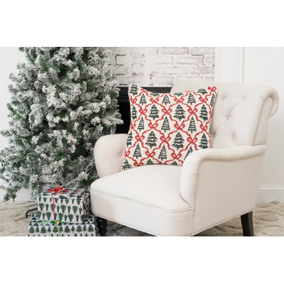 Coussin décoratif en tricot 20 po x 20 po Trees and Ribbon Bows