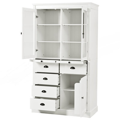 Armoire de cuisine rétro, armoire de rangement avec portes en verre et armoire à café avec tiroirs