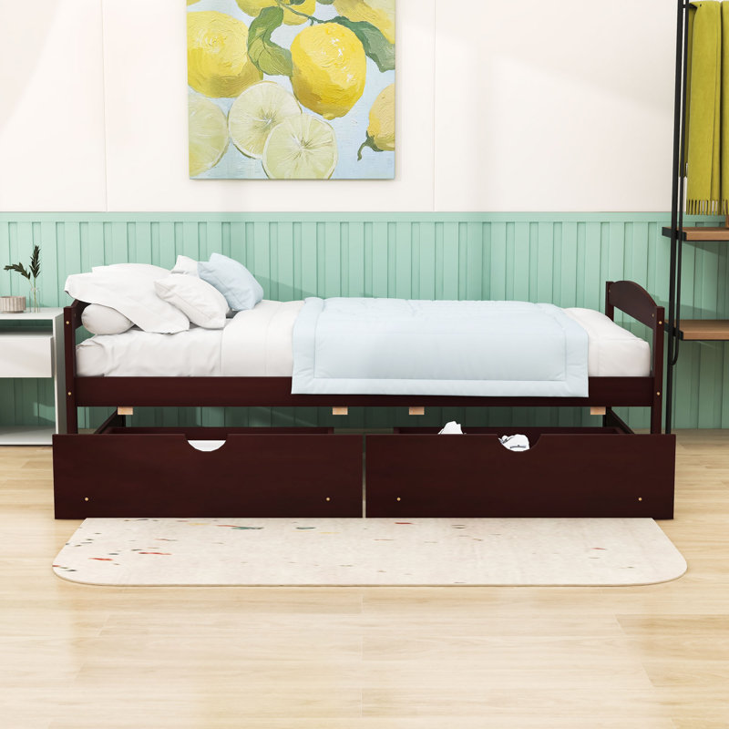 Kristle Twin 2 Drawers Wood Platform Bed, Espresso