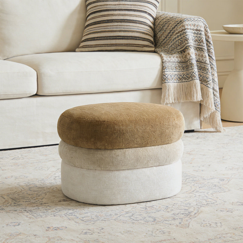 25.2"W Upholstered Ombre Ottoman, Brown/Beige/Ivory