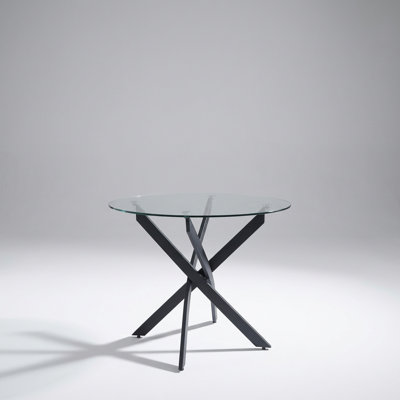 Modern Round Glass Dining Table with Black Metal Legs for Kitchen and Dining Room