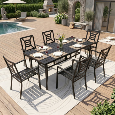 Ensemble de salle à manger 7 pièces en métal avec table de 77 po et chaises empilables