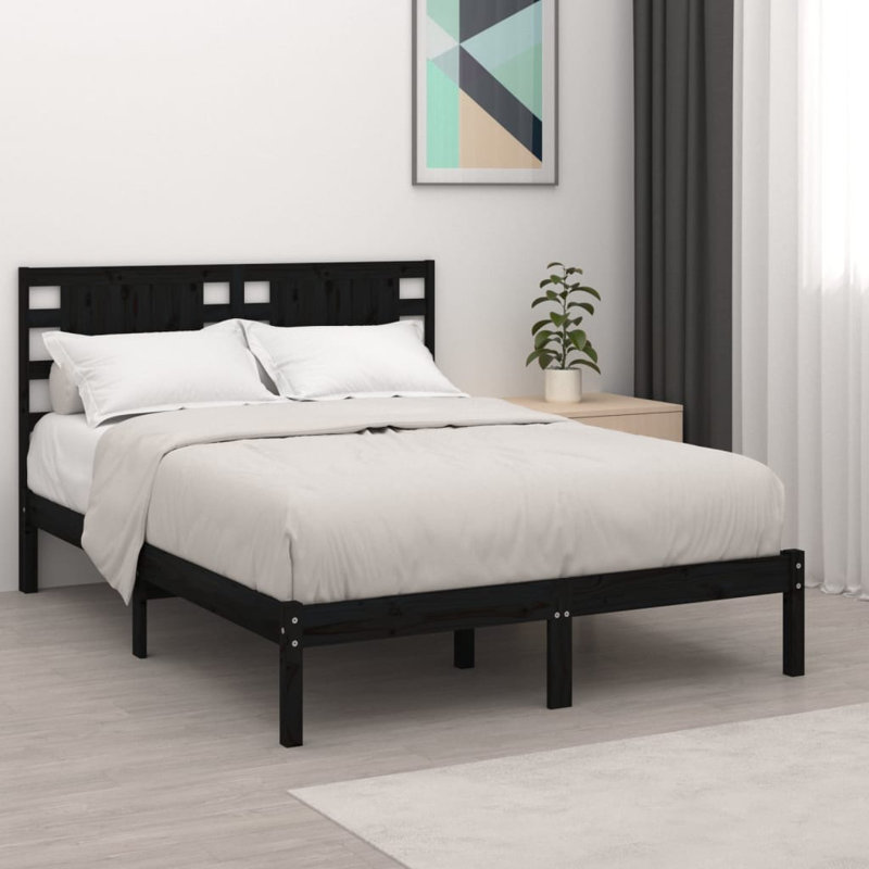 Bed Frame Solid Wood, Honey Brown, Double (4'6)