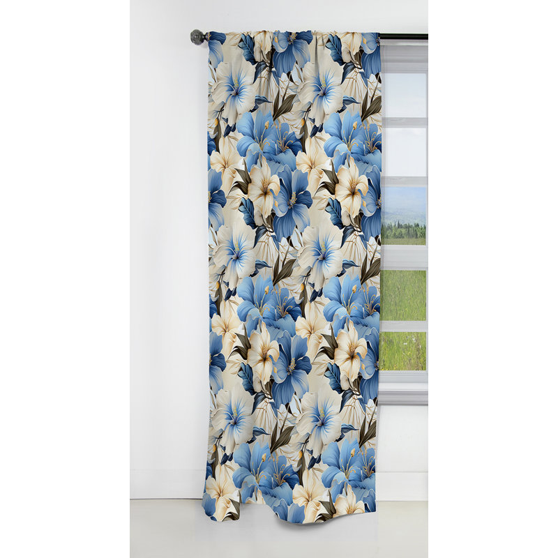 Motif tropical azur Oasis Azure - rideau à motif floral - 1 panneau, L 52 po x L 108 po